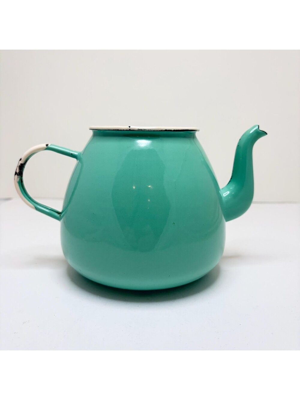 Vintage Emalia Olkusz 1907 Aqua Enamel Teapot | Polish Enamelware Tea Pot